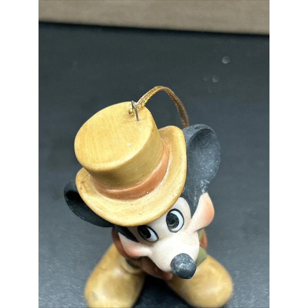 Vintage Disney Mickey Mouse Christmas Ornament Ceramic Japan Dickens Top Hat 3